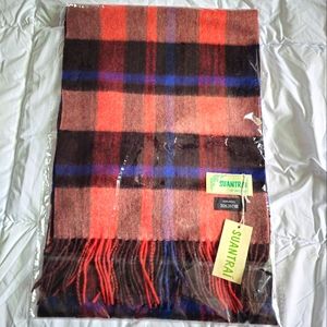Suantrai of Ireland 100% Pure Wool Red Black Gray Plaid Fringe Irish Wool Scarf